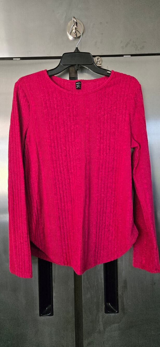 SHEIN Women's Hot Pink Ribbed Knit Long Sleeve Top Size XL